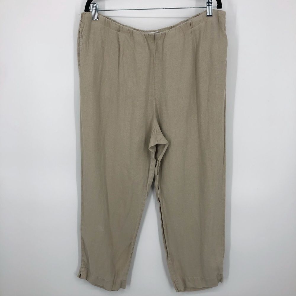 J. Jill‎ Linen Pants Womens Large Tall Wide Leg Crop Flax Cream Pull On